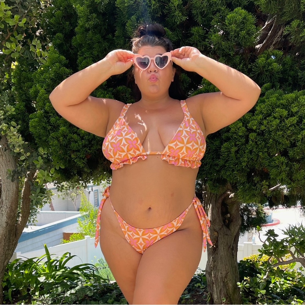 Kitty and Vibe Rusty Orange and Pink Retro Diamond Bikini Set 2XL